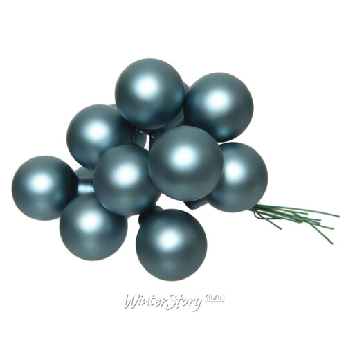 Гроздь стеклянных шаров на проволоке 2 см голубой туман матовый, 12 шт Kaemingk