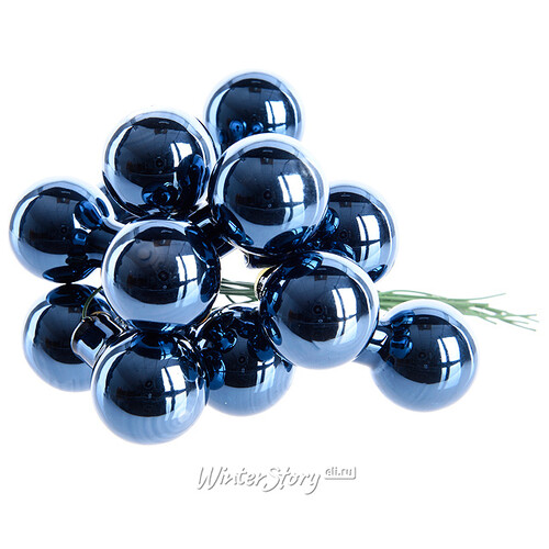 Гроздь стеклянных шаров на проволоке 2.5 см синий бархат глянцевый, 12 шт Kaemingk