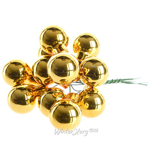 Гроздь стеклянных шаров на проволоке 2.5 см насыщенно золотой глянцевый, 12 шт Kaemingk