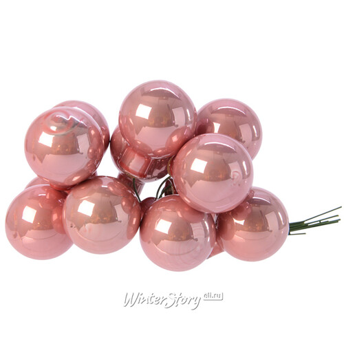 Гроздь стеклянных шаров на проволоке 2.5 см благородная розовая эмаль, 12 шт Kaemingk
