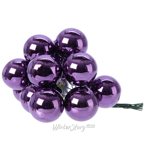 Гроздь стеклянных шаров на проволоке 2.5 см пурпурный шелк глянцевый, 12 шт Kaemingk