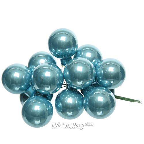 Гроздь стеклянных шаров на проволоке 2.5 см арктический голубой - эмаль, 12 шт Kaemingk