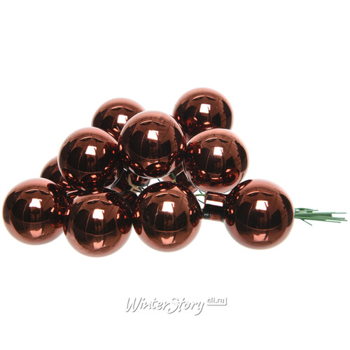 Гроздь стеклянных шаров на проволоке 2.5 см шоколадный трюфель глянцевый, 12 шт Kaemingk