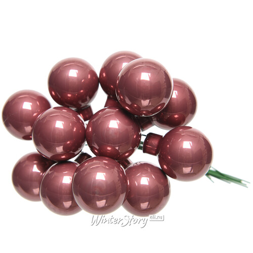 Гроздь стеклянных шаров на проволоке 2.5 см розовый бархат - эмаль, 12 шт Kaemingk