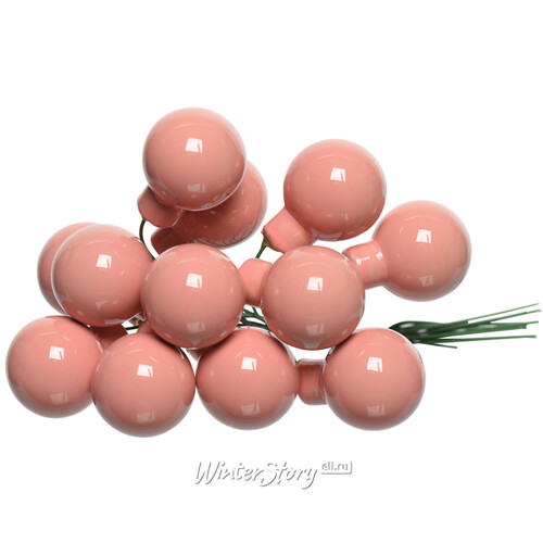 Гроздь стеклянных шаров на проволоке 2.5 см жемчужно-розовый - эмаль, 12 шт Kaemingk