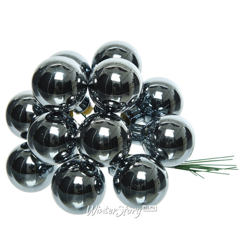 Гроздь стеклянных шаров на проволоке 2.5 см серебряно-синий глянцевый, 12 шт Kaemingk