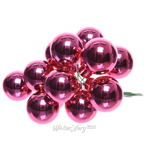 Гроздь стеклянных шаров на проволоке 2.5 см розовая азалия глянцевый, 12 шт Kaemingk