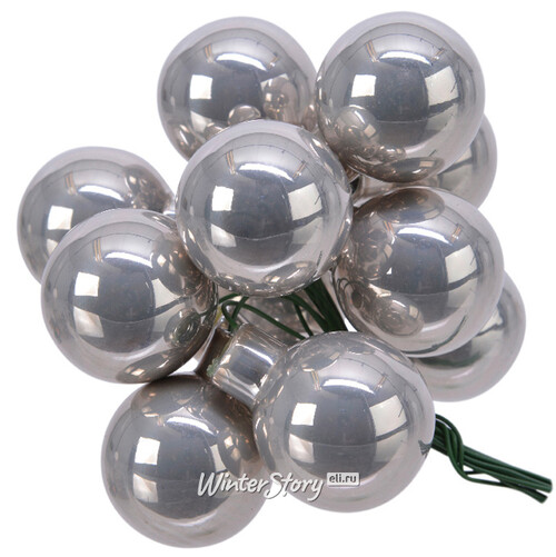 Гроздь стеклянных шаров на проволоке 2.5 см туманное серебро глянцевый, 12 шт Kaemingk