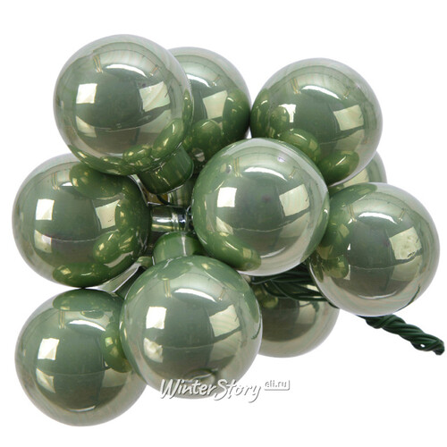 Гроздь стеклянных шаров на проволоке 2.5 см шалфейный глянцевый, 12 шт Kaemingk