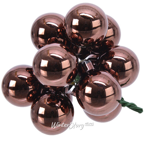Гроздь стеклянных шаров на проволоке 2.5 см темный шоколад глянцевый, 12 шт Kaemingk