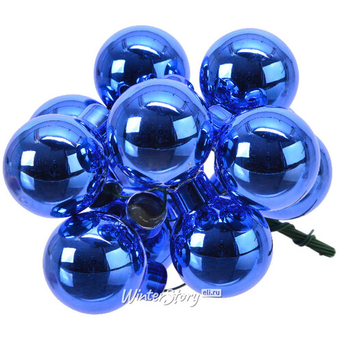 Гроздь стеклянных шаров на проволоке 2.5 см синий королевский глянцевый, 12 шт Kaemingk