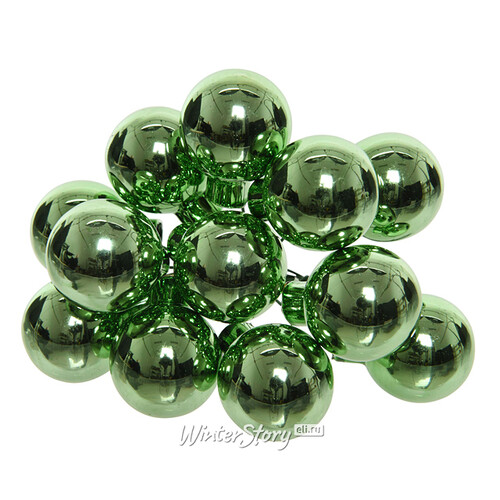 Гроздь стеклянных шаров на проволоке 2.5 см луговой зеленый глянцевый, 12 шт Kaemingk