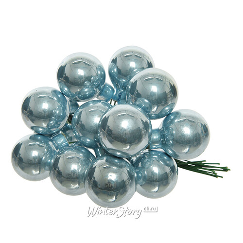 Гроздь стеклянных шаров на проволоке 2.5 см misty blue глянцевый, 12 шт Kaemingk