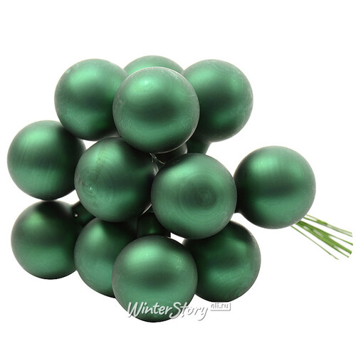 Гроздь стеклянных шаров на проволоке 2.5 см зеленый матовый, 12 шт Kaemingk