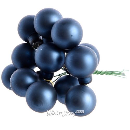 Гроздь стеклянных шаров на проволоке 2.5 см синий бархат матовый, 12 шт Kaemingk