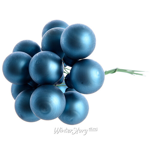 Гроздь стеклянных шаров на проволоке 2.5 см лазурный синий матовый, 12 шт Kaemingk