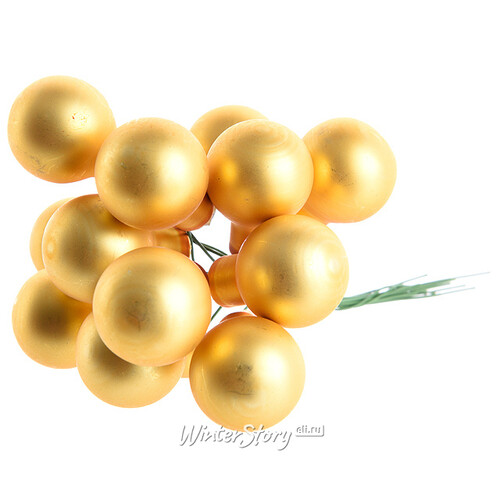 Гроздь стеклянных шаров на проволоке 2.5 см насыщенно золотой матовый, 12 шт Kaemingk