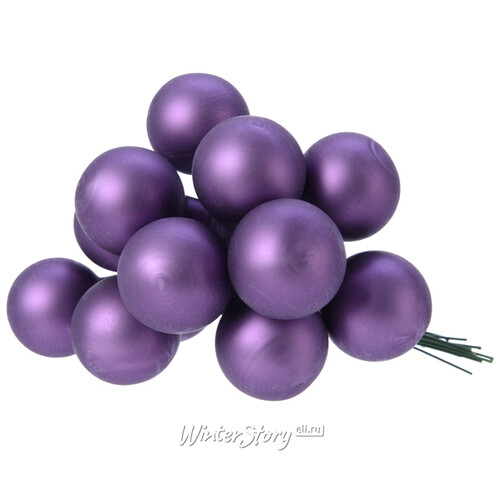 Гроздь стеклянных шаров на проволоке 2.5 см пурпурный шелк матовый, 12 шт Kaemingk