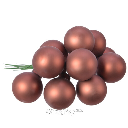 Гроздь стеклянных шаров на проволоке 2.5 см шоколадный трюфель матовый, 12 шт Kaemingk