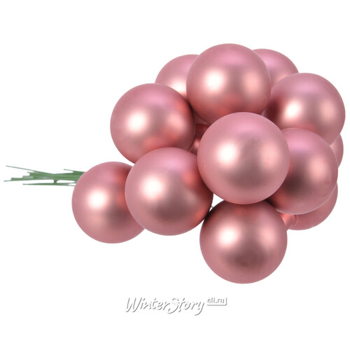 Гроздь стеклянных шаров на проволоке 2.5 см розовый бархат матовый, 12 шт Kaemingk