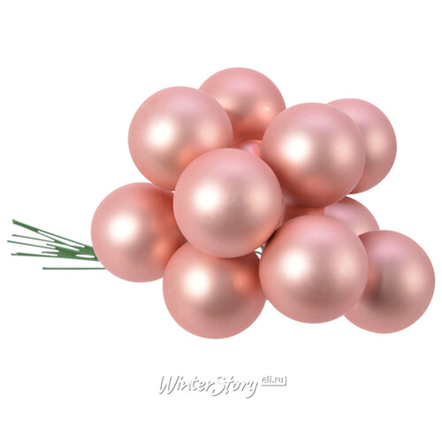 Гроздь стеклянных шаров на проволоке 2.5 см жемчужно-розовый матовый, 12 шт Kaemingk