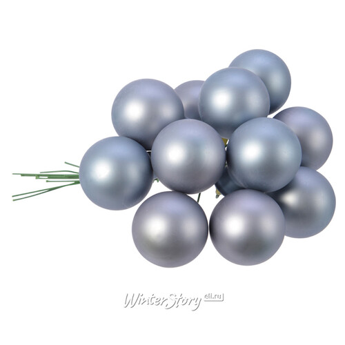 Гроздь стеклянных шаров на проволоке 2.5 см серебряно-синий матовый, 12 шт Kaemingk