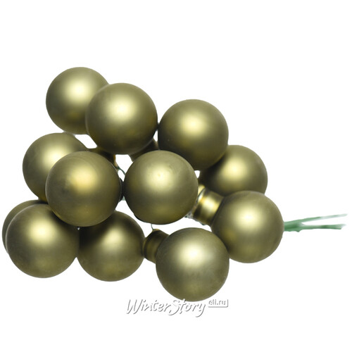 Гроздь стеклянных шаров на проволоке 2.5см оливковый бархат матовый, 12 шт Kaemingk