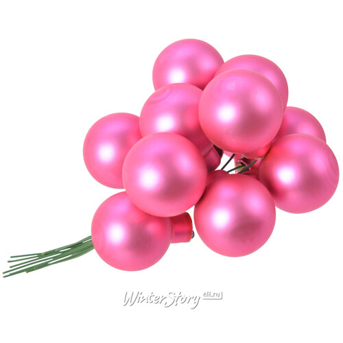 Гроздь стеклянных шаров на проволоке 2.5 см розовая азалия матовый, 12 шт Kaemingk