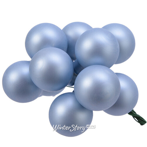 Гроздь стеклянных шаров на проволоке 2.5 см нежно-голубой матовая, 12 шт Kaemingk