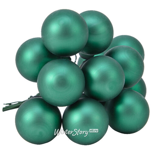 Гроздь стеклянных шаров на проволоке 2.5 см рождественский зеленый матовый, 12 шт Kaemingk
