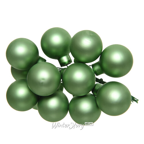 Гроздь стеклянных шаров на проволоке 2.5 см луговой зеленый матовый, 12 шт Kaemingk
