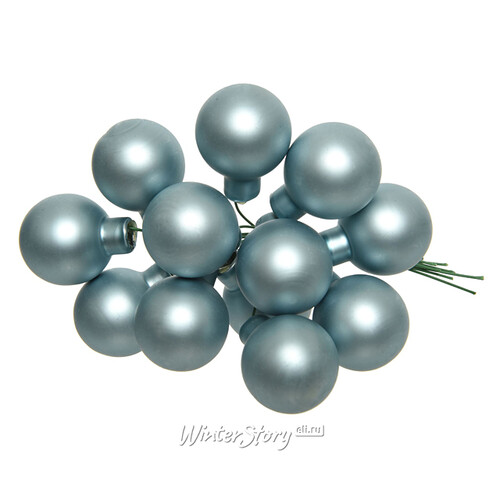 Гроздь стеклянных шаров на проволоке 2.5 см misty blue матовый, 12 шт Kaemingk