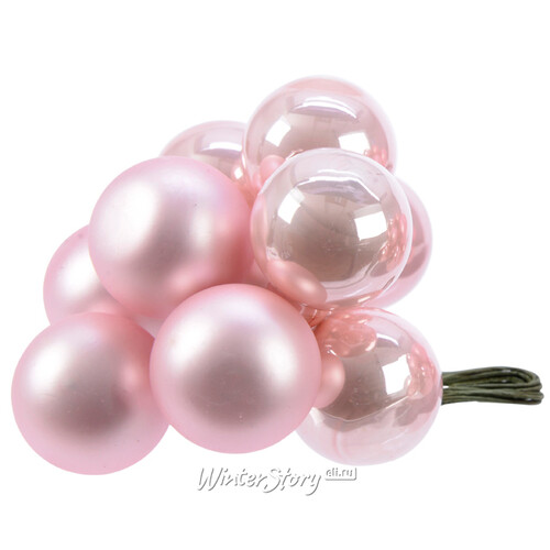 Гроздь стеклянных шаров на проволоке 2 см нежный розовый mix, 10 шт Kaemingk