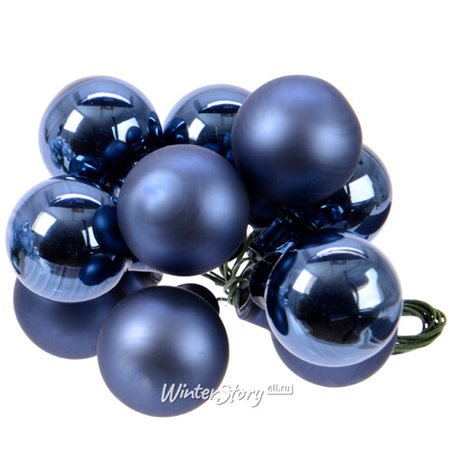 Гроздь стеклянных шаров на проволоке 2 см синий бархат mix 10 шт Kaemingk