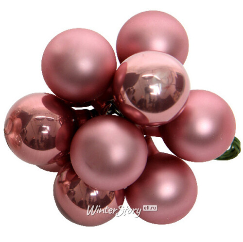 Гроздь стеклянных шаров на проволоке 2 см розовый бархат mix, 10 шт Winter Deco