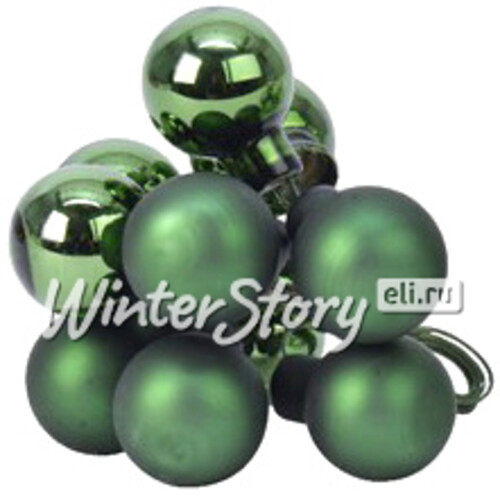 Гроздь стеклянных шаров на проволоке 2 см зеленый бархат mix 10 шт Kaemingk