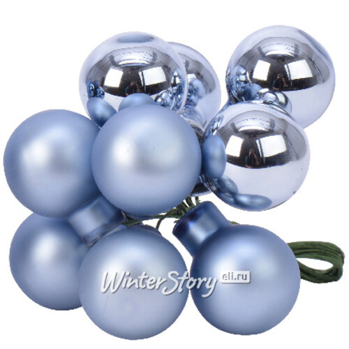 Гроздь стеклянных шаров на проволоке 2 см голубой mix 10 шт Kaemingk