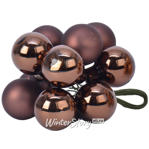 Гроздь стеклянных шаров на проволоке 2 см темный шоколад mix 10 шт Kaemingk