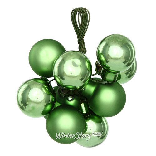 Гроздь стеклянных шаров на проволоке 2 см луговой зеленый mix, 10 шт Winter Deco
