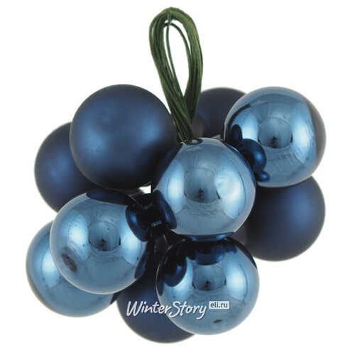 Гроздь стеклянных шаров на проволоке 2 см синий бархат mix, 10 шт Winter Deco