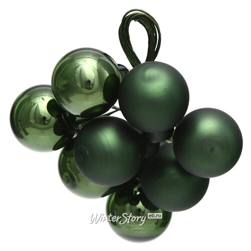 Гроздь стеклянных шаров на проволоке 2 см, 10 шт, зеленый бархат mix Winter Deco
