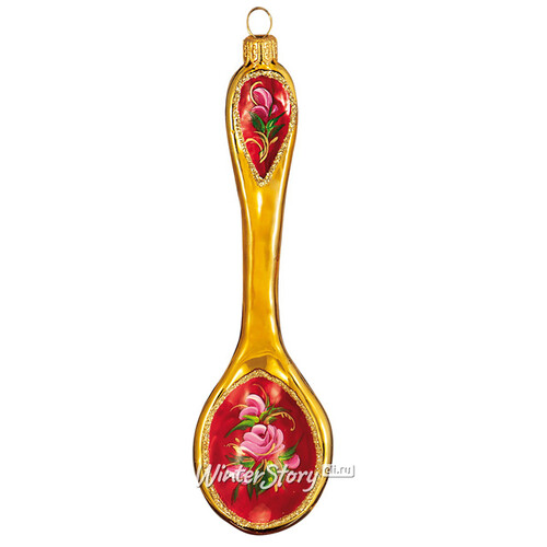 Стеклянная елочная игрушка Ложка - Чайная Роза 15 см, подвеска Фабрика Ариель