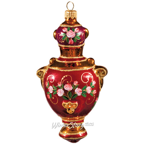 Стеклянная елочная игрушка Самовар - Чайная роза 13 см, подвеска Фабрика Ариель
