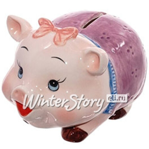 Керамическая копилка Свинка с розовым бантиком 15 см Снегурочка