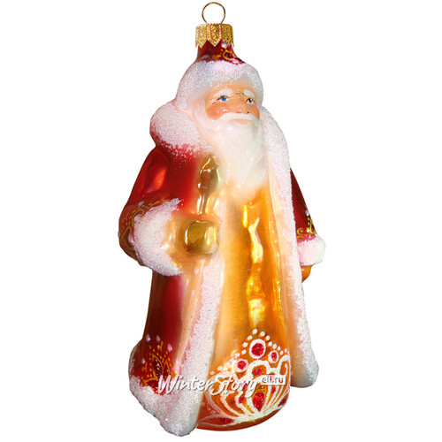 Стеклянная елочная игрушка Дед Мороз в красной шубе 13 см, подвеска Фабрика Ариель