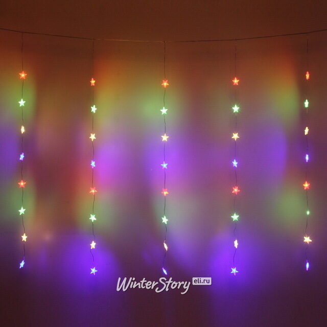 Светодиодная гирлянда на окно Звездочки 3*1 м, 80 разноцветных LED ламп, прозрачный ПВХ, контроллер, IP20 Serpantin