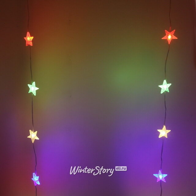 Светодиодная гирлянда на окно Звездочки 3*1 м, 80 разноцветных LED ламп, прозрачный ПВХ, контроллер, IP20 Serpantin