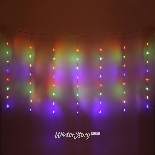 Светодиодная гирлянда на окно Звездочки 3*1 м, 80 разноцветных LED ламп, прозрачный ПВХ, контроллер, IP20 Serpantin