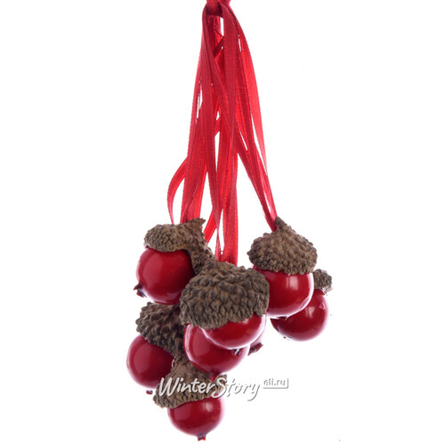 Декоративная подвеска Гроздь Желудей 15 см красная Kaemingk
