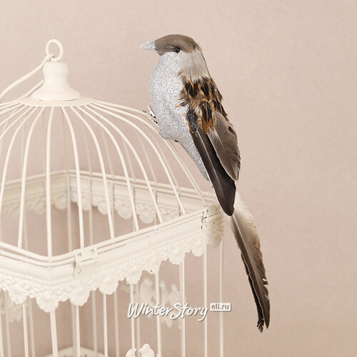 Елочная игрушка Птичка с серебряной грудкой 28 см, клипса Kaemingk